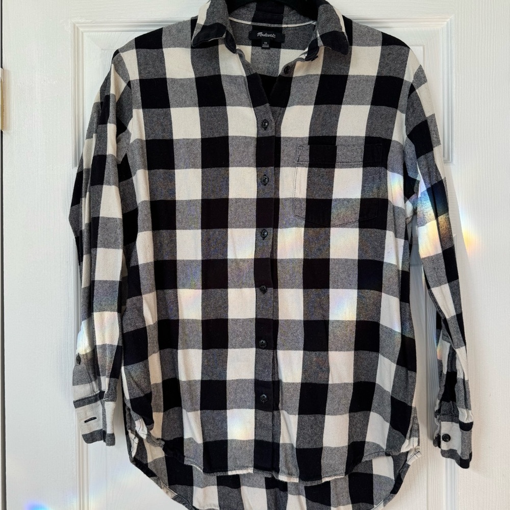Madewell Flannel, Black and White Buffalo Plaid, Button Down Shirt, Size XS